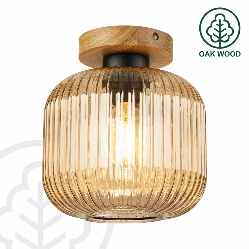 Lampa sufitowa MILOU WOOD 1xE27/15W/230V dąb/dymny beż Ø 20 cm