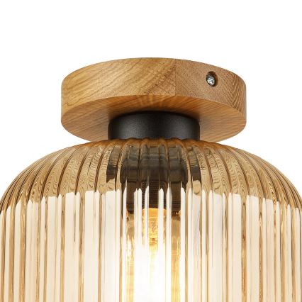 Lampa sufitowa MILOU WOOD 1xE27/15W/230V dąb/dymny beż Ø 20 cm