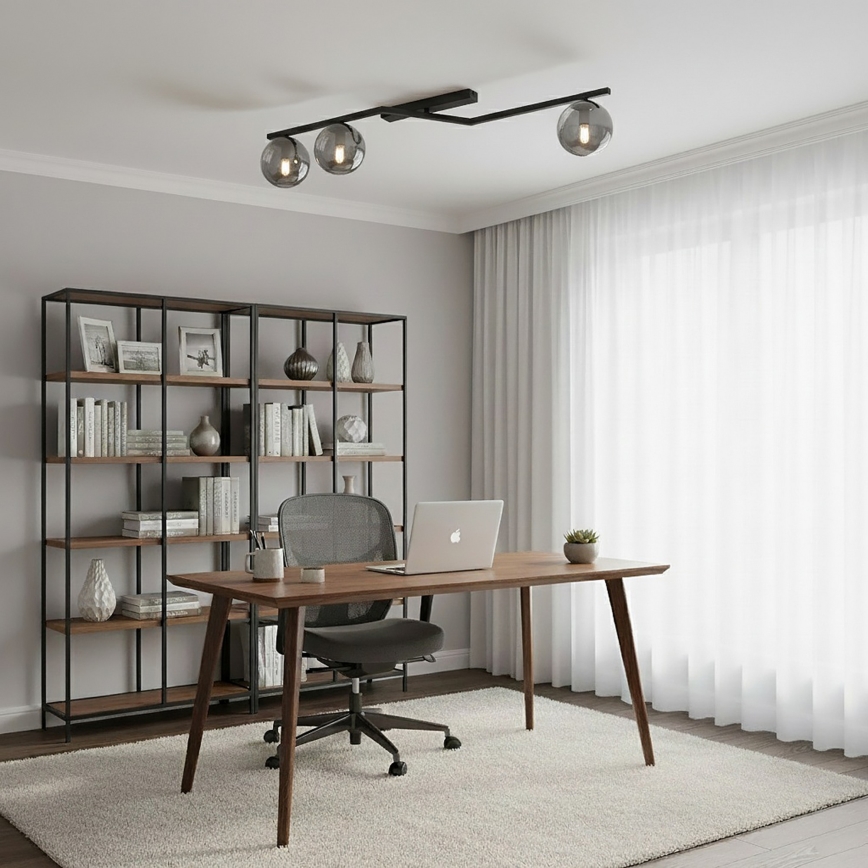 Lampa sufitowa NATON 3xE14/10W/230V czarna/dymione szkło