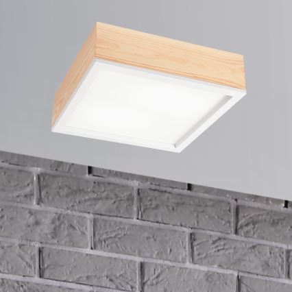 Lampa sufitowa NATURAL SQUARE 2xE27/15W/230V 31x31 cm sosna/biała