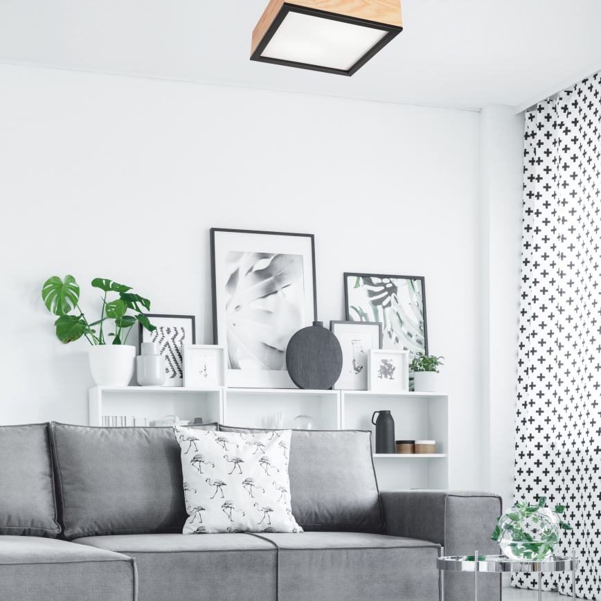 Lampa sufitowa NATURAL SQUARE 2xE27/15W/230V 31x31 cm sosna/czarna
