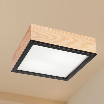 Lampa sufitowa NATURAL SQUARE 2xE27/15W/230V 31x31 cm sosna/czarna