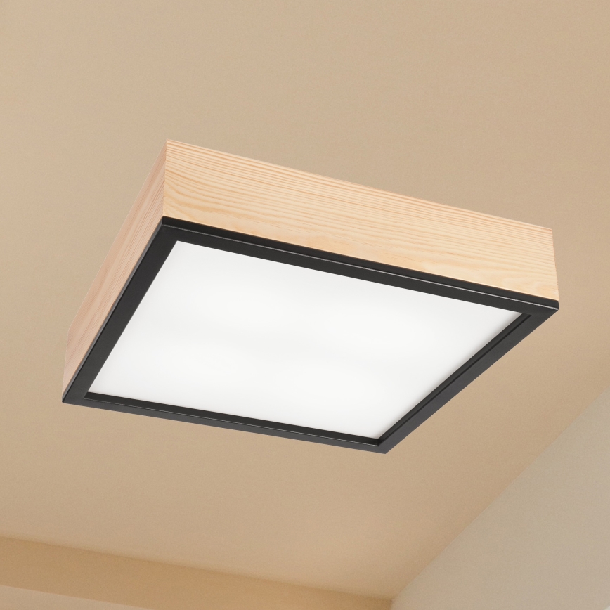 Lampa sufitowa NATURAL SQUARE 4xE27/15W/230V 39x39 cm sosna/czarna