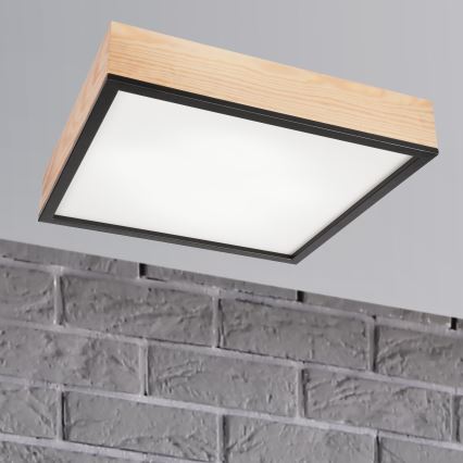 Lampa sufitowa NATURAL SQUARE 4xE27/15W/230V 48x48 cm sosna/czarna