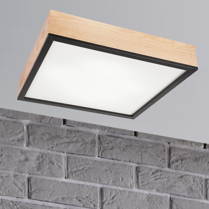 Lampa sufitowa NATURAL SQUARE 4xE27/15W/230V 48x48 cm sosna/czarna