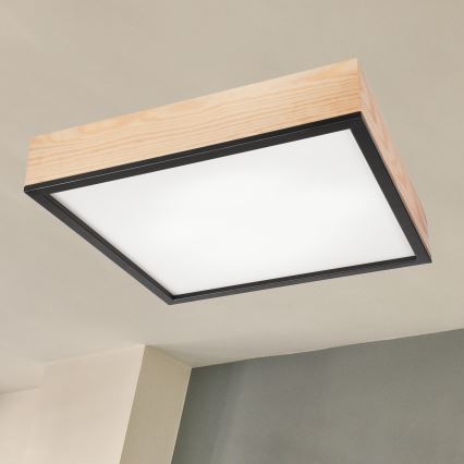 Lampa sufitowa NATURAL SQUARE 4xE27/15W/230V 48x48 cm sosna/czarna