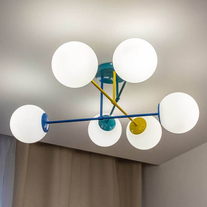 Lampa sufitowa natynkowa MOON 6xE27/15W/230V turkusowa/żółta/niebieska