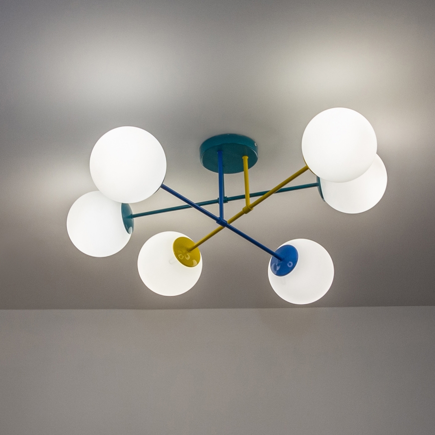 Lampa sufitowa natynkowa MOON 6xE27/15W/230V turkusowa/żółta/niebieska