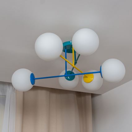 Lampa sufitowa natynkowa MOON 6xE27/15W/230V turkusowa/żółta/niebieska