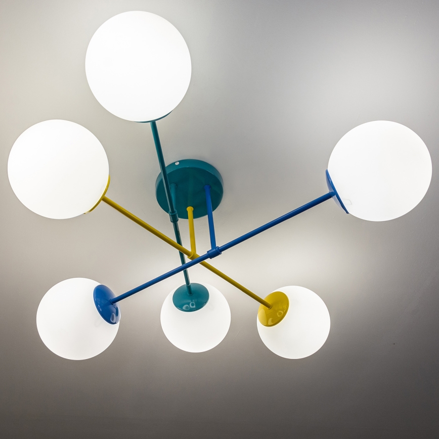 Lampa sufitowa natynkowa MOON 6xE27/15W/230V turkusowa/żółta/niebieska