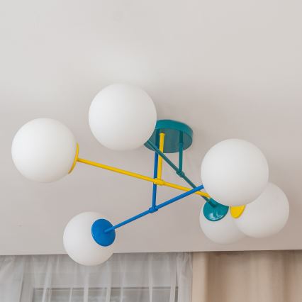 Lampa sufitowa natynkowa MOON 6xE27/15W/230V turkusowa/żółta/niebieska