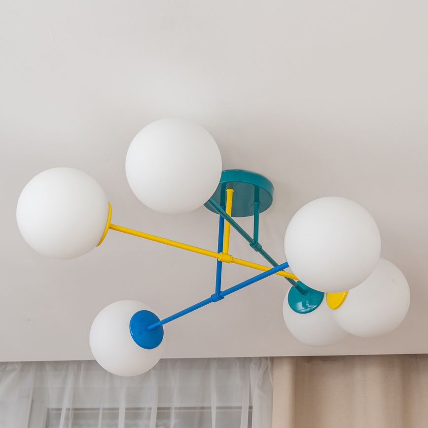 Lampa sufitowa natynkowa MOON 6xE27/15W/230V turkusowa/żółta/niebieska