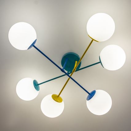 Lampa sufitowa natynkowa MOON 6xE27/15W/230V turkusowa/żółta/niebieska