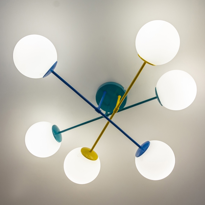 Lampa sufitowa natynkowa MOON 6xE27/15W/230V turkusowa/żółta/niebieska