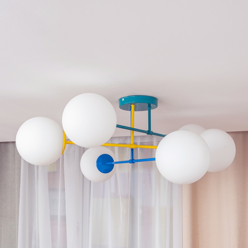 Lampa sufitowa natynkowa MOON 6xE27/15W/230V turkusowa/żółta/niebieska