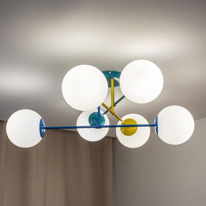Lampa sufitowa natynkowa MOON 6xE27/15W/230V turkusowa/żółta/niebieska