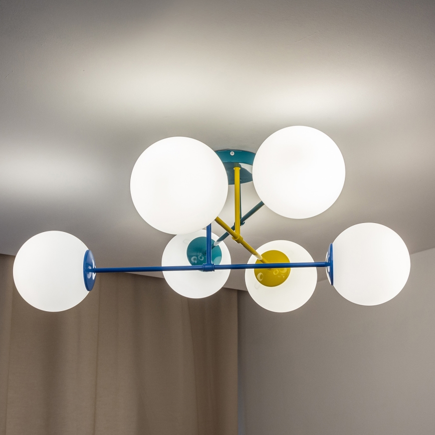 Lampa sufitowa natynkowa MOON 6xE27/15W/230V turkusowa/żółta/niebieska