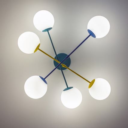 Lampa sufitowa natynkowa MOON 6xE27/15W/230V turkusowa/żółta/niebieska