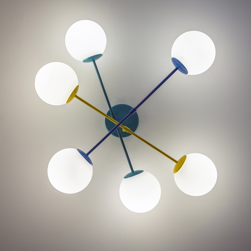 Lampa sufitowa natynkowa MOON 6xE27/15W/230V turkusowa/żółta/niebieska