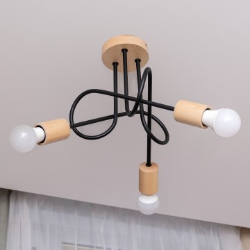 Lampa sufitowa natynkowa OXFORD 3xE27/15W/230V sosna/czarny