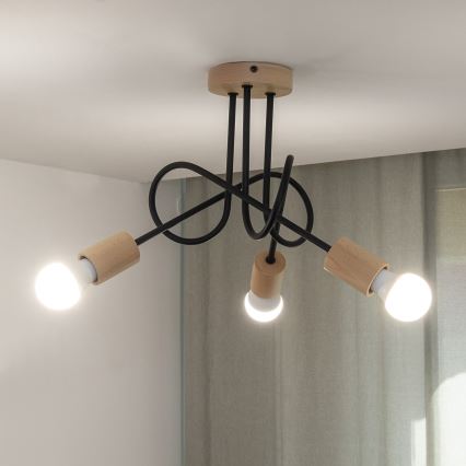 Lampa sufitowa natynkowa OXFORD 3xE27/15W/230V sosna/czarny