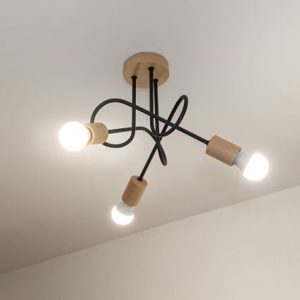 Lampa sufitowa natynkowa OXFORD 3xE27/15W/230V sosna/czarny