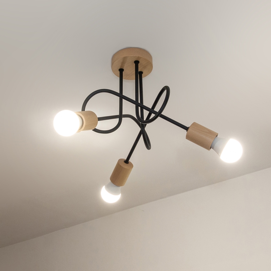 Lampa sufitowa natynkowa OXFORD 3xE27/15W/230V sosna/czarny