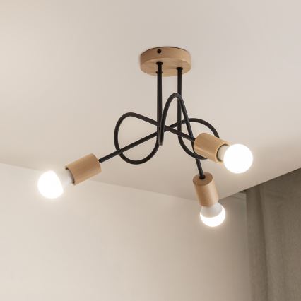 Lampa sufitowa natynkowa OXFORD 3xE27/15W/230V sosna/czarny