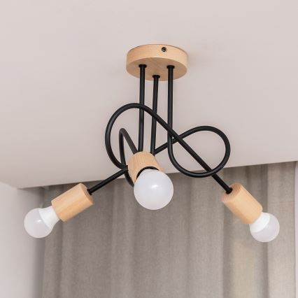 Lampa sufitowa natynkowa OXFORD 3xE27/15W/230V sosna/czarny