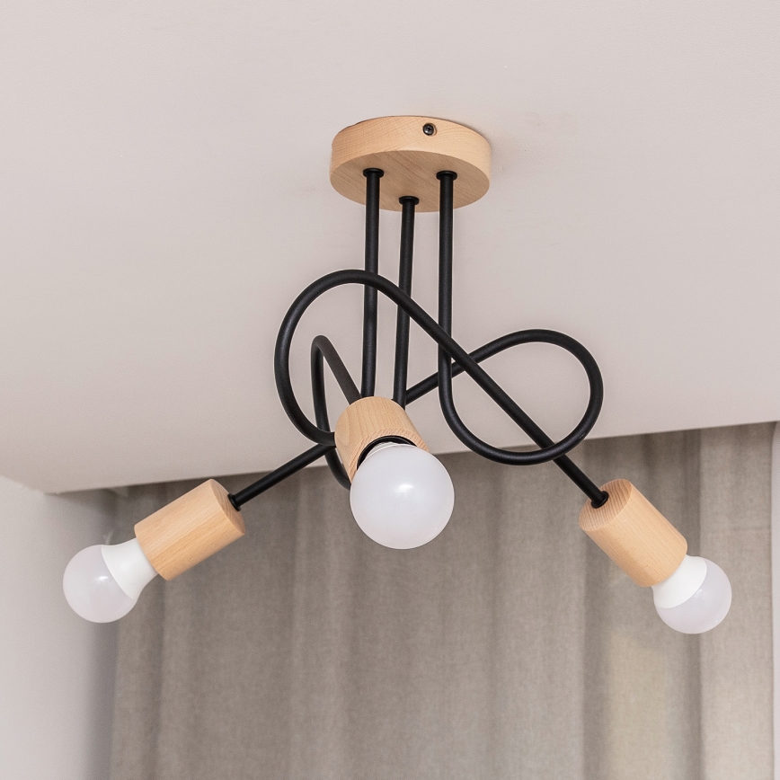 Lampa sufitowa natynkowa OXFORD 3xE27/15W/230V sosna/czarny