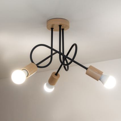Lampa sufitowa natynkowa OXFORD 3xE27/15W/230V sosna/czarny