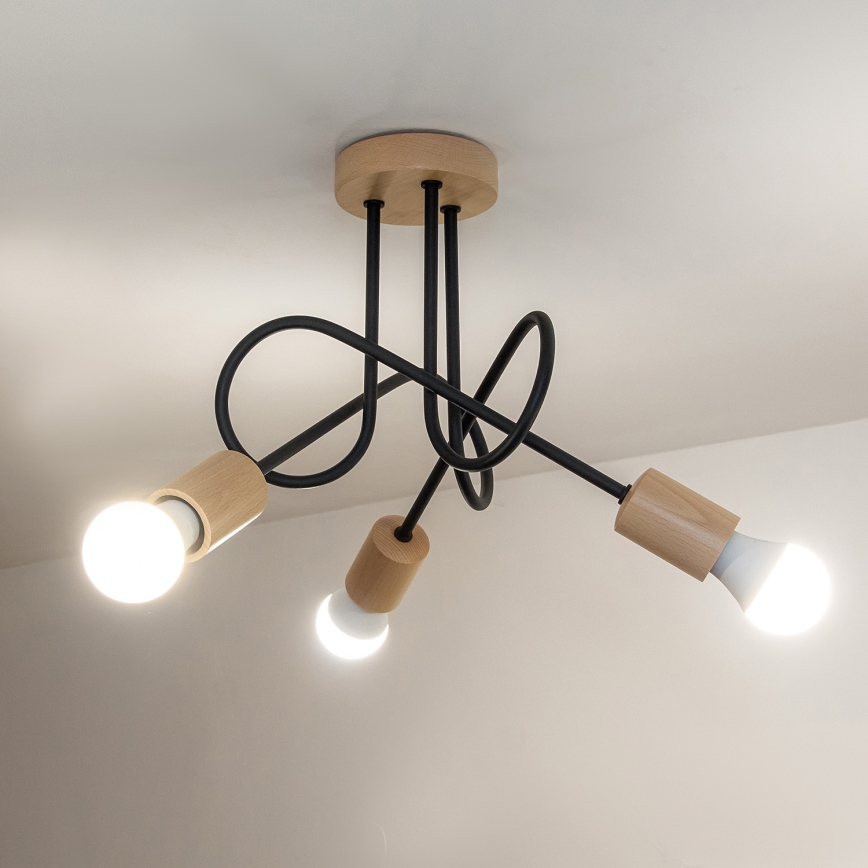 Lampa sufitowa natynkowa OXFORD 3xE27/15W/230V sosna/czarny
