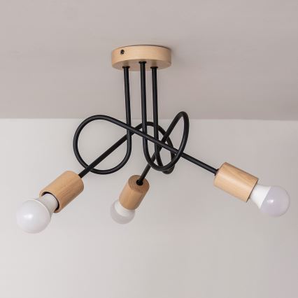 Lampa sufitowa natynkowa OXFORD 3xE27/15W/230V sosna/czarny