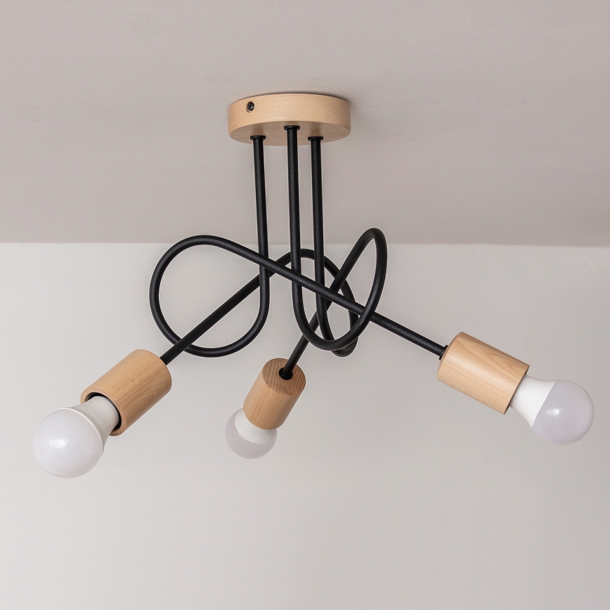 Lampa sufitowa natynkowa OXFORD 3xE27/15W/230V sosna/czarny