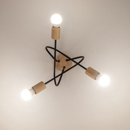 Lampa sufitowa natynkowa OXFORD 3xE27/15W/230V sosna/czarny