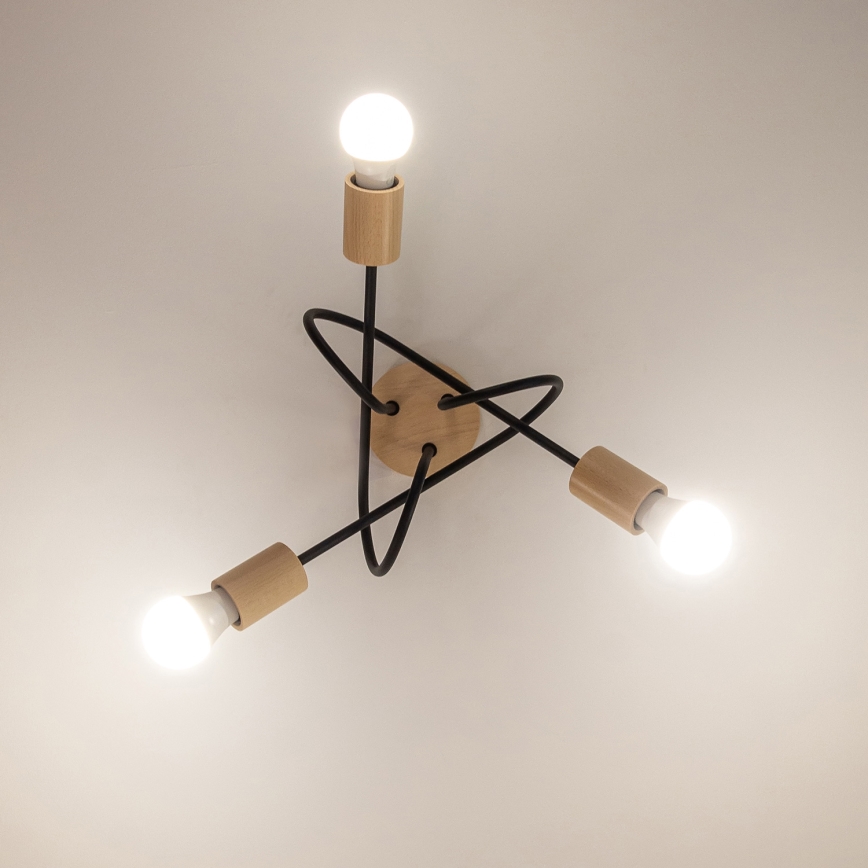 Lampa sufitowa natynkowa OXFORD 3xE27/15W/230V sosna/czarny