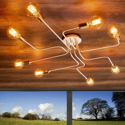 Lampa sufitowa natynkowa TRUVA 8xE27/40W/230V biała/złota