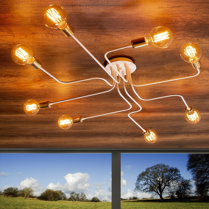 Lampa sufitowa natynkowa TRUVA 8xE27/40W/230V biała/złota