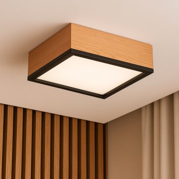 Lampa sufitowa OAK SQUARE 2xE27/15W/230V 31x31 cm dąb/czarna