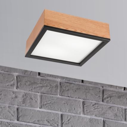 Lampa sufitowa OAK SQUARE 2xE27/15W/230V 31x31 cm dąb/czarna