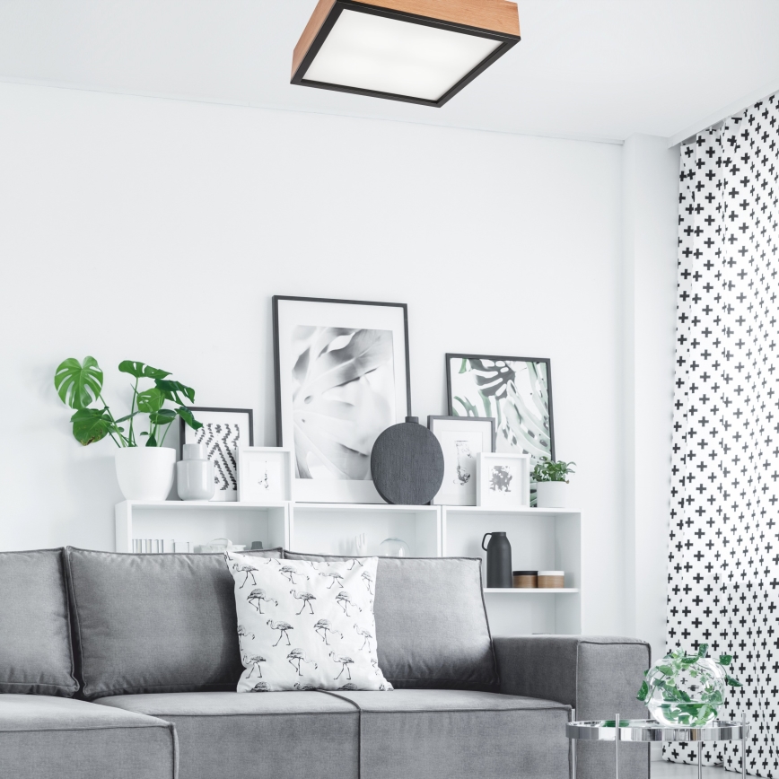 Lampa sufitowa OAK SQUARE 4xE27/15W/230V 39x39 cm dąb/czarna