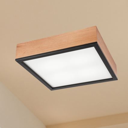 Lampa sufitowa OAK SQUARE 4xE27/15W/230V 39x39 cm dąb/czarna