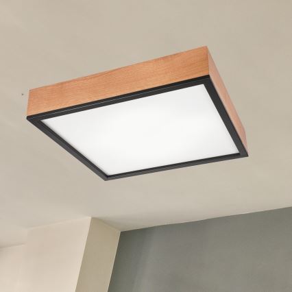 Lampa sufitowa OAK SQUARE 4xE27/15W/230V 48x48 cm dąb/czarna