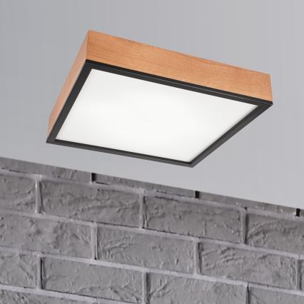 Lampa sufitowa OAK SQUARE 4xE27/15W/230V 48x48 cm dąb/czarna