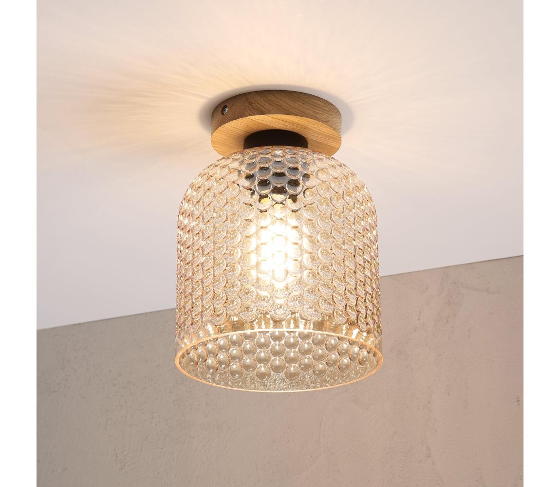 Lampa sufitowa ROCCO WOOD 1xE27/15W/230V dąb/dymno-beżowa śr. 18 cm