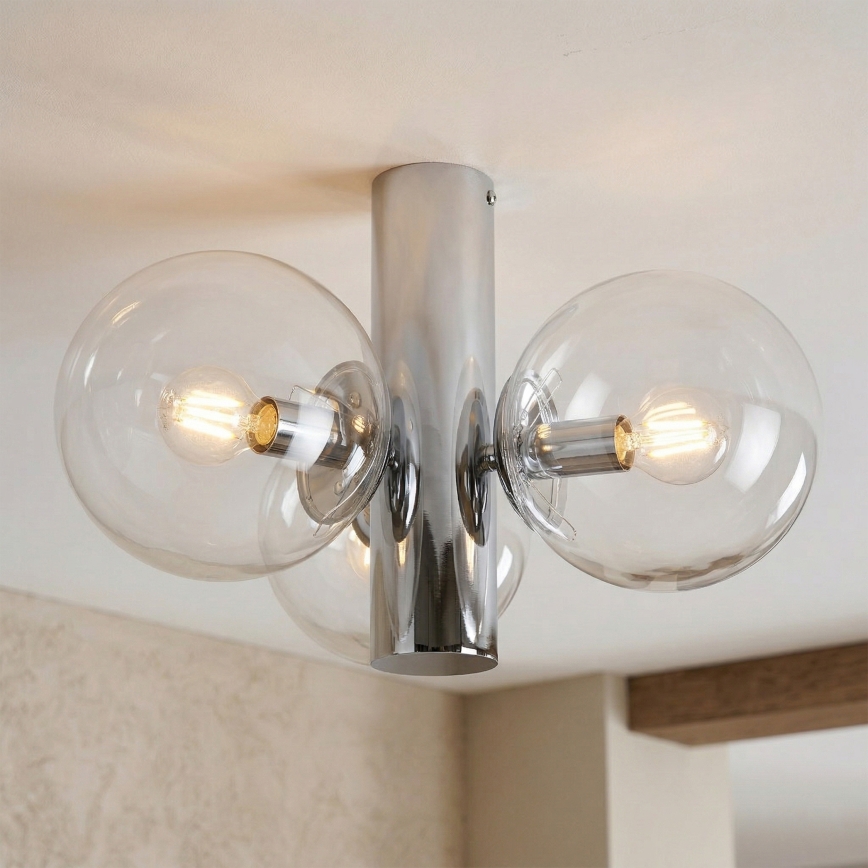 Lampa sufitowa SFERIO 3xE14/5W/230V błyszczący chrom/przezroczyste szkło
