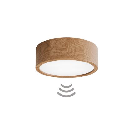 Lampa sufitowa z czujnikiem CLEO 2xE27/24W/230V, śr. 27,5 cm, dąb