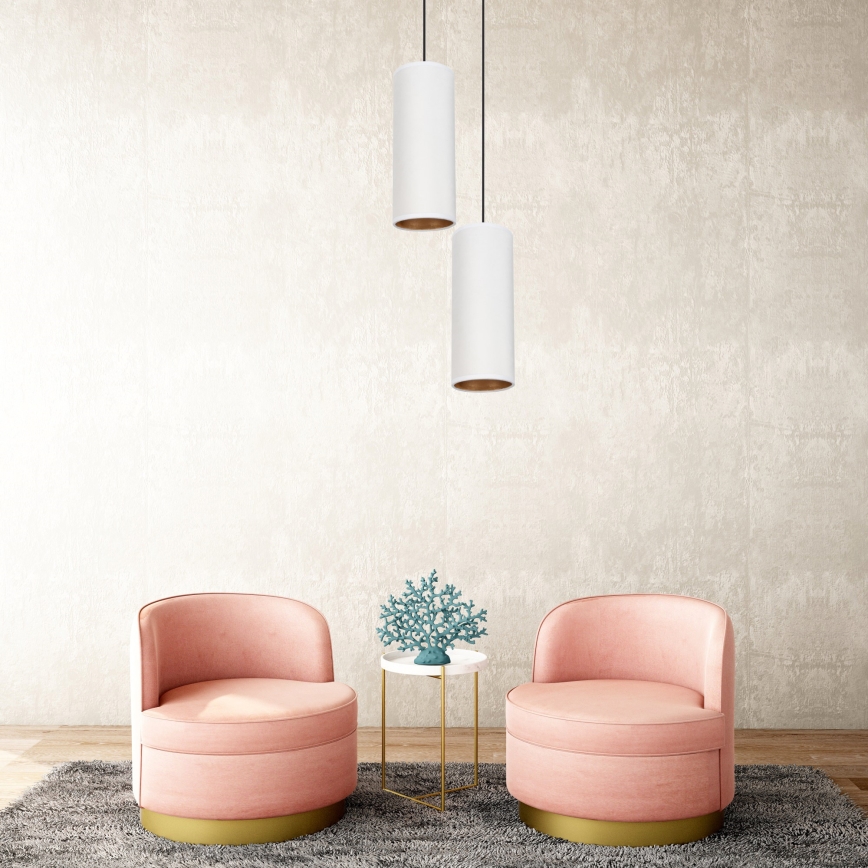 Lampa wisząca na linkach AVALO 2xE27/60W/230V śr. 20 cm biała/miedziana