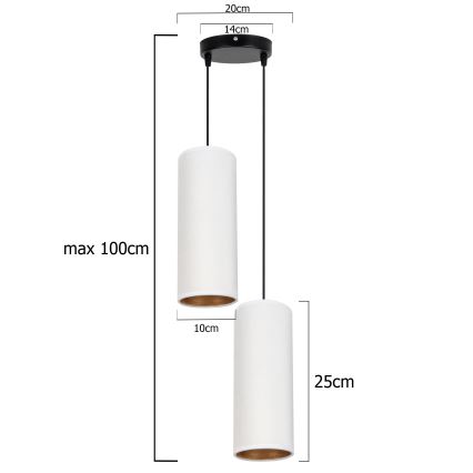 Lampa wisząca na linkach AVALO 2xE27/60W/230V śr. 20 cm biała/miedziana