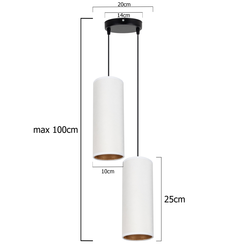 Lampa wisząca na linkach AVALO 2xE27/60W/230V śr. 20 cm biała/miedziana